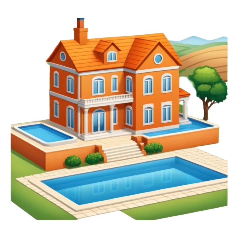 half brick half orange countryside mansion with swimming pool sticker