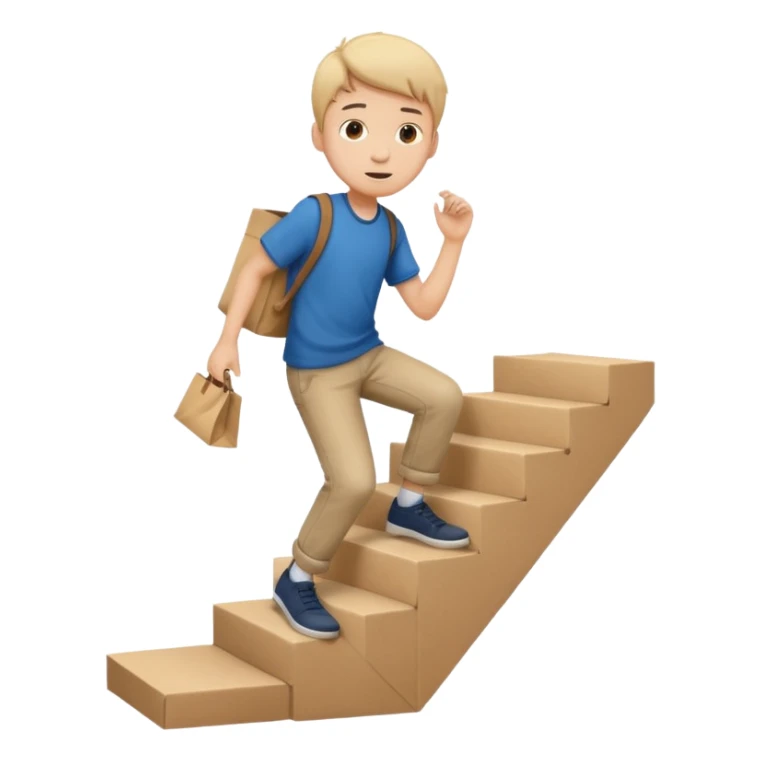 emoji of a boy in a bag stepping on the stairs sticker