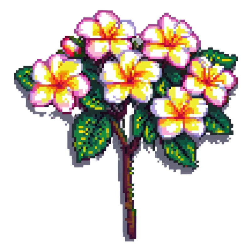 plumeria flower, simple, colorful pixel art sticker