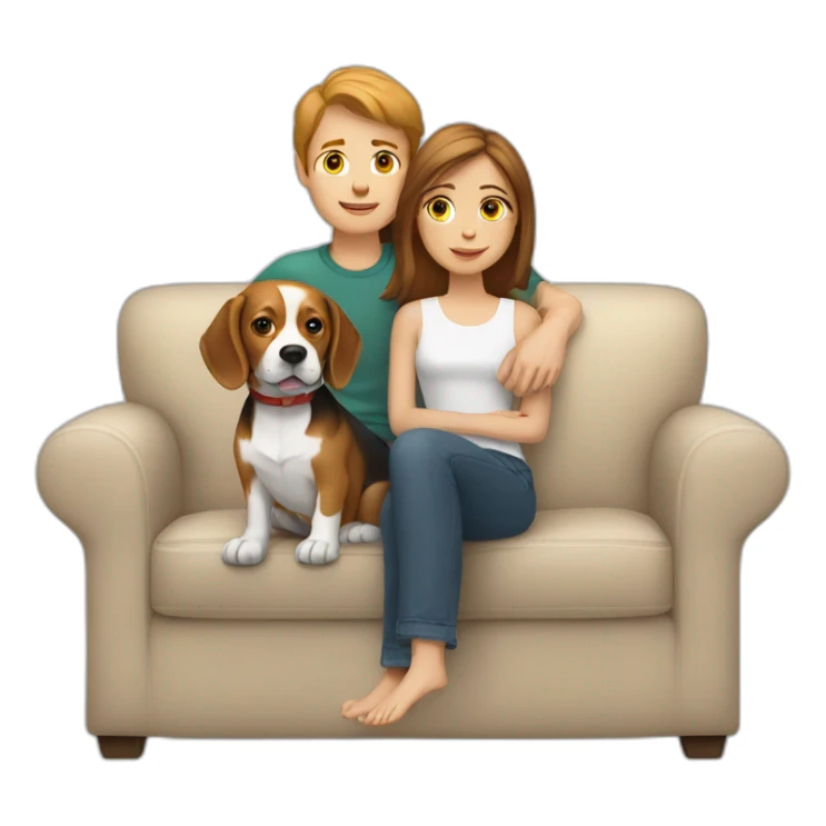 Brown hair White boy and girl and beagle Sit on couch sticker