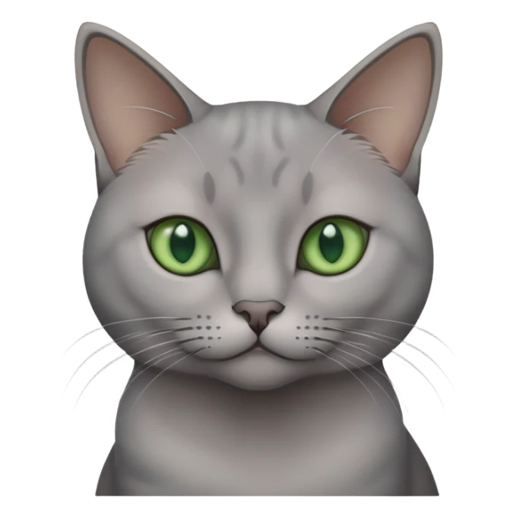 Elegant gray cat with smooth fur, large green eyes, serene expression, sitting facing camera sticker