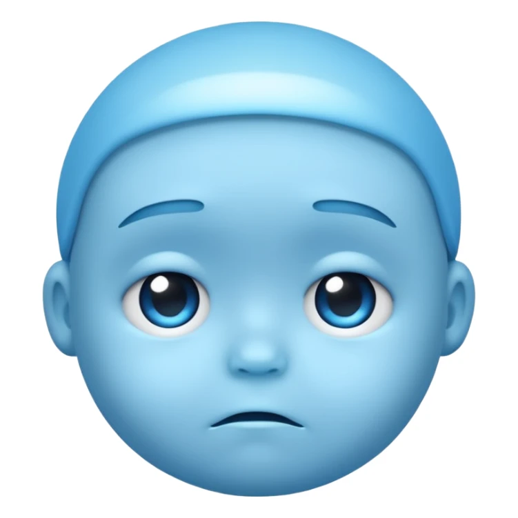 a baby blue sad face emoji with a glowing baby blue gradient behind it  sticker