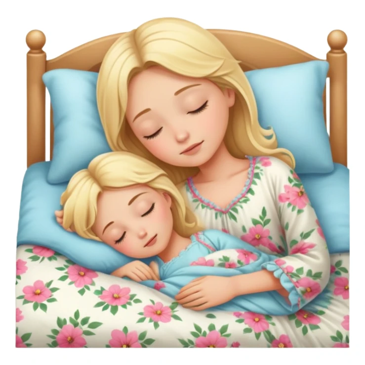 Blonde girl beautiful finish sleeping on her bed with floral design  sticker