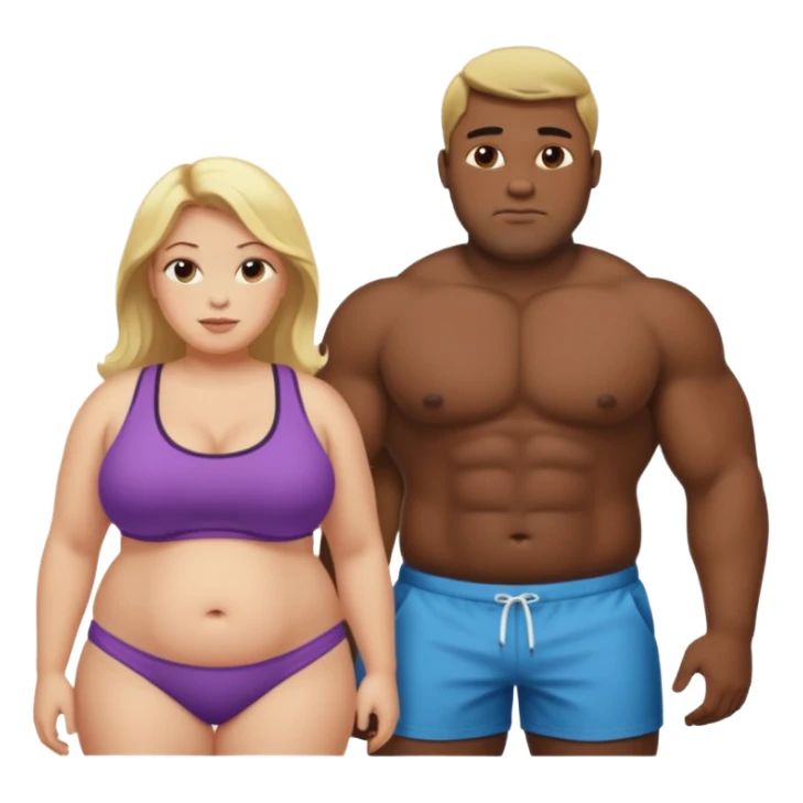 Obese blonde beach with muscular black man  sticker
