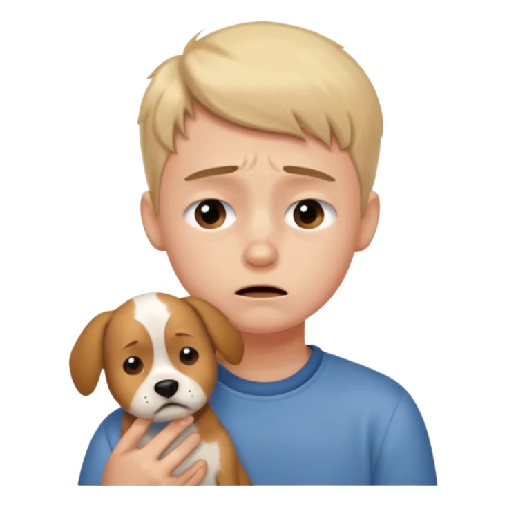 a very upset boy who lost her dog sticker