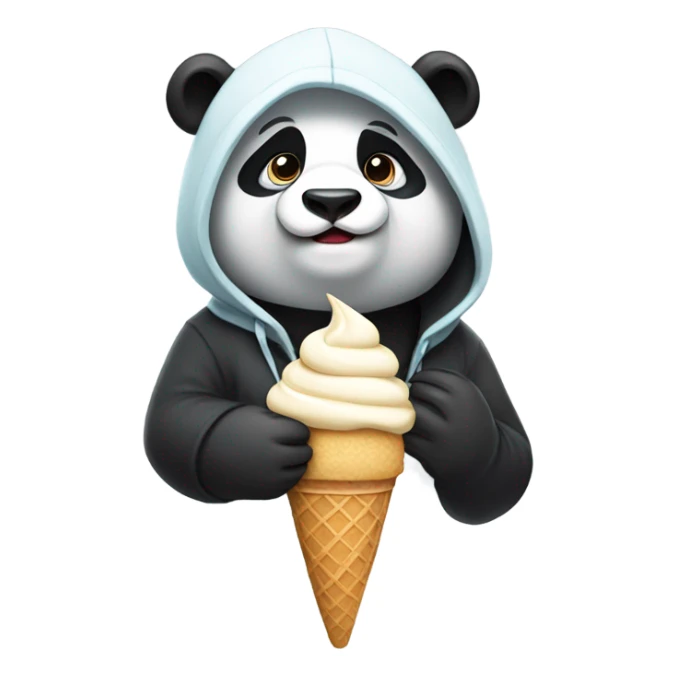 Panda wearing a hoodie and holding ice cream sticker