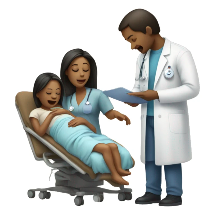 a woman gives birth and doctors stand nearby sticker