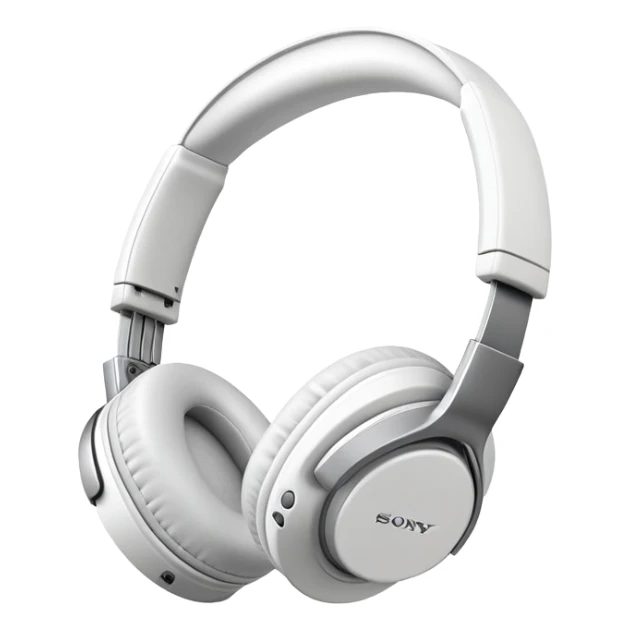 Full-sized white Sony headphones with over-ear cups and Sony logo, professional looking with plush ear cushions sticker