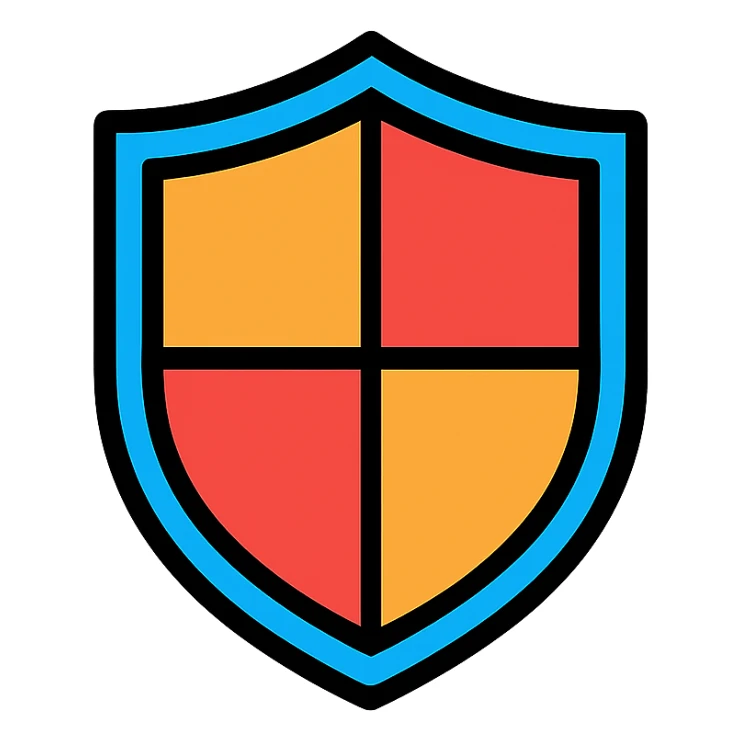 shield icon, lineal color icon with black outlines, classic emblem look, no text sticker