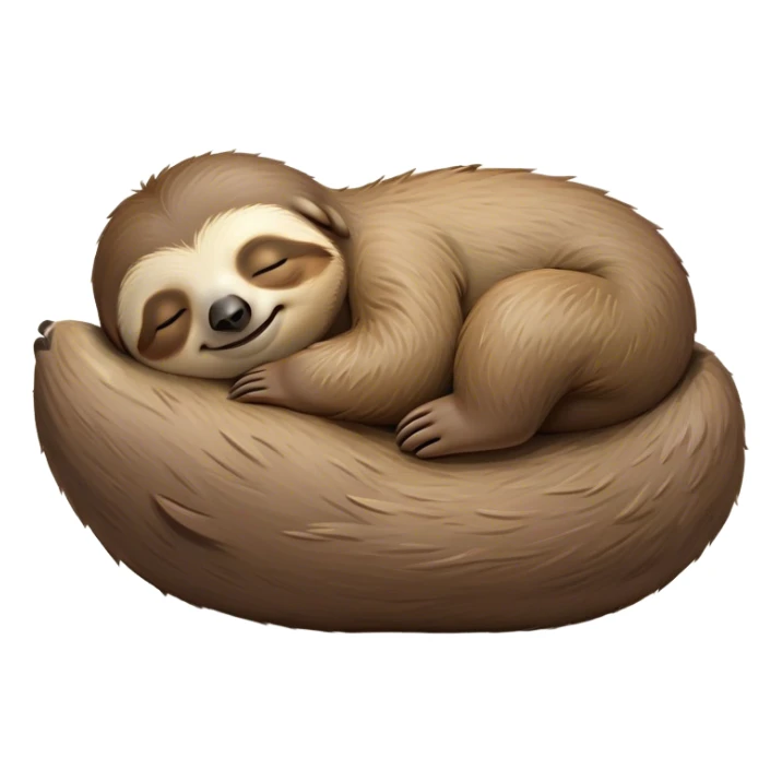 Meme-Worthy cute Sleeping Sloth Portrait Emoji, Head resting peacefully with a contented smile, showcasing a luxuriously soft, fuzzy form and eyes gently closed in serene slumber, Simplified yet comically adorable features, highly detailed, glowing with a soft, drowsy glow, high shine, relaxed and utterly lovable, stylized with an air of playful laziness, bright and heartwarming, soft glowing outline, capturing the essence of a sleeping sloth that feels destined to become the next viral icon of adorable rest! sticker