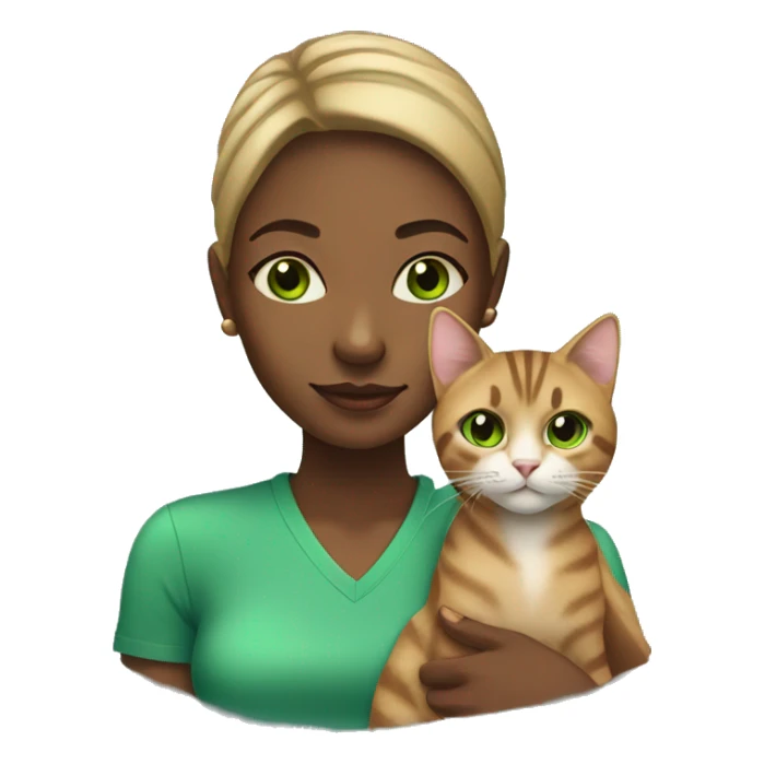 Young black woman with tabby cat with green eyes sticker
