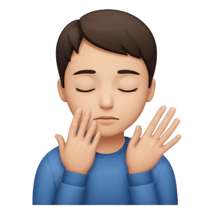 An emoji eyes close looking down with fingers together sticker