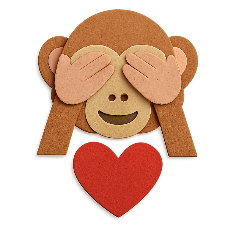 paper craft style see no evil monkey holding a heart sticker