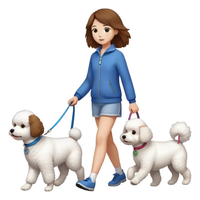 Brown-haired girl walks a Bichon Frise dog sticker