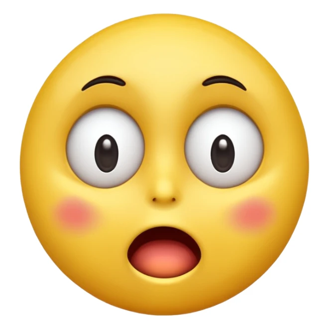 A 3D glossy yellow emoji face with a horrified expression, only large wide-open eyes, wide-open mouth, raised eyebrows, no nose, vector style, black background, high quality, soft studio lighting sticker
