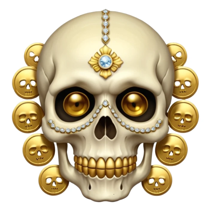 Skull head with gold coins and diamonds sticker