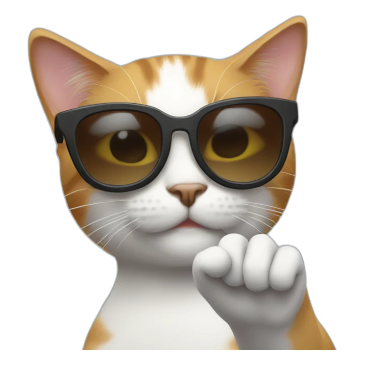 Cat wearing sunglasses and her hand raising like button sticker