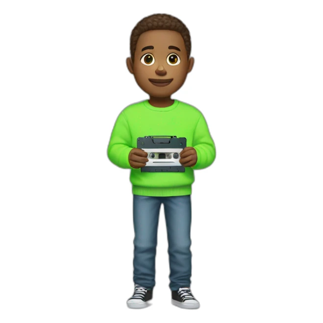 boy in neon green sweater with cassette in his hand sticker
