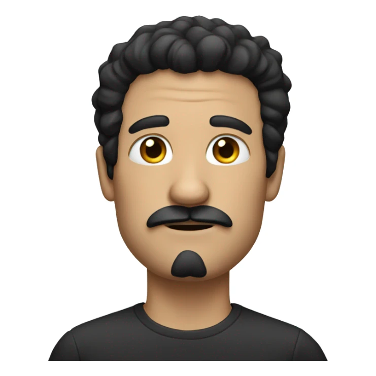 A white man with black hair and a square mustache sticker