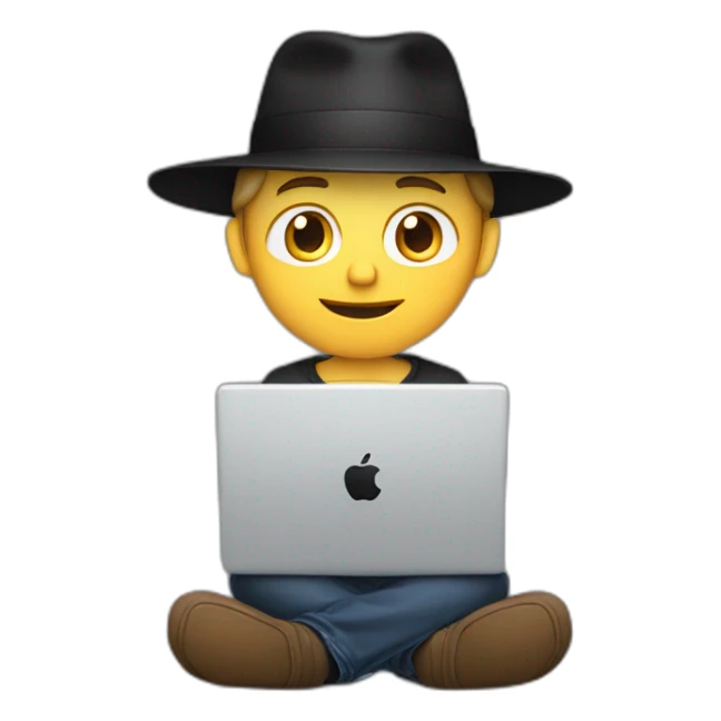 tech white guy with black hat holding a apple laptop in the lap sticker