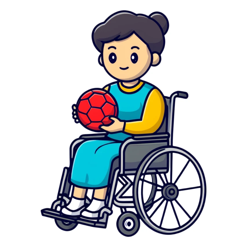 woman in wheelchair with football sticker