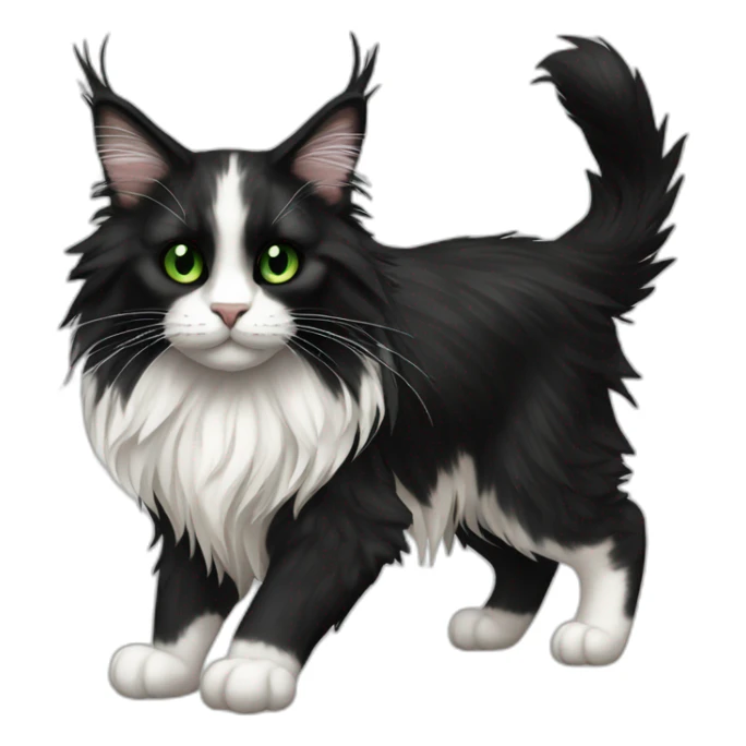 Black and white Maine coon with green eyes, full body, realism sticker