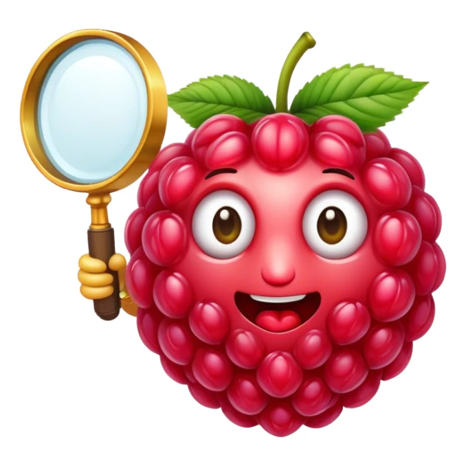 A raspberry holding a magnifiyng glass more natural sticker