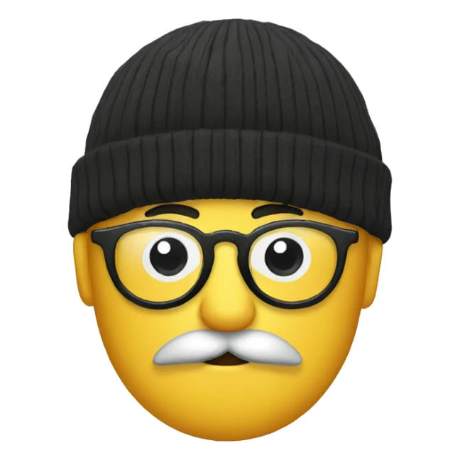 beanie with round glasses and round face and black mustache sticker