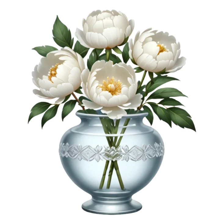 White peonies in crystal vintage  vase  sticker
