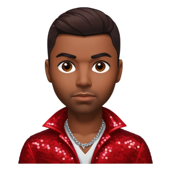 Ginuwine with dark brown hair, red sequin outfit sticker