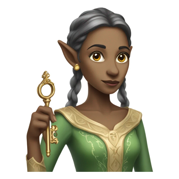 an elf woman login holding a big key sticker