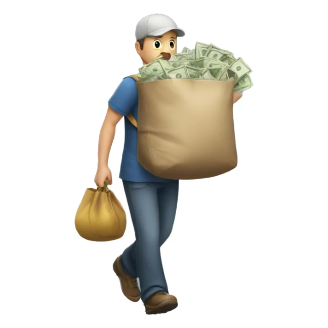A man carrying overloaded bag of money sticker
