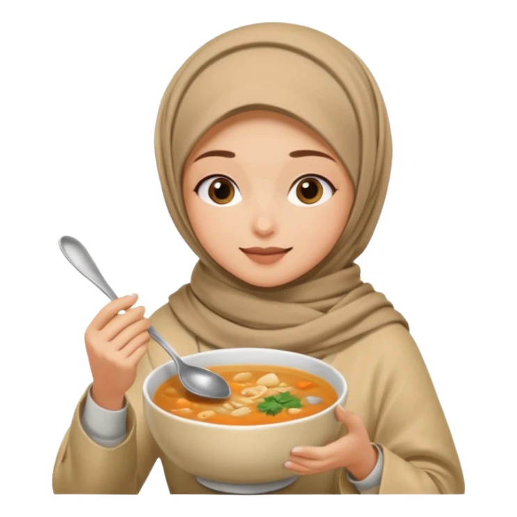 a woman wearing a pashmina hijab is eating while holding a spoon sticker
