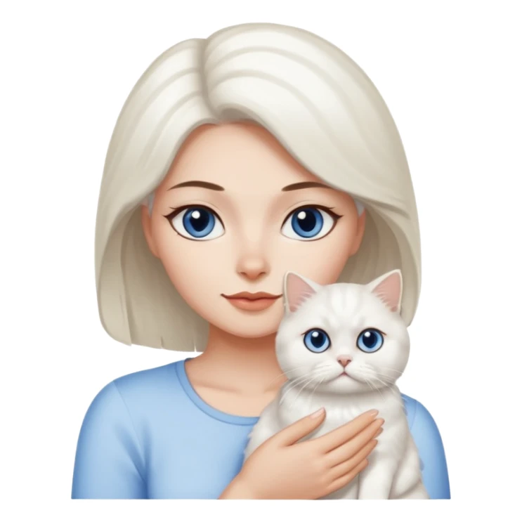 Woman holding a white Persian cat with one blue and one brown eye  sticker