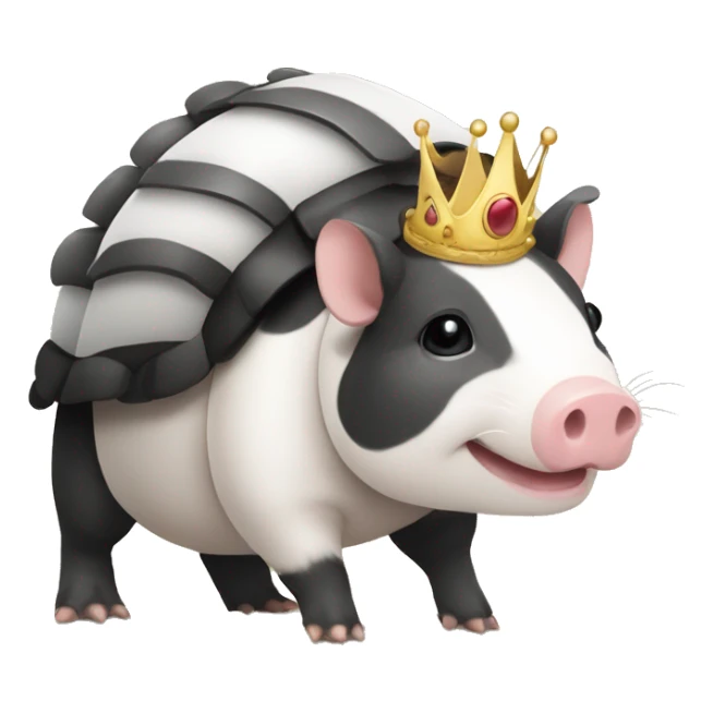 Black and white piebald chubby round armadillo pig panda centipede armadillo wearing a crown sticker
