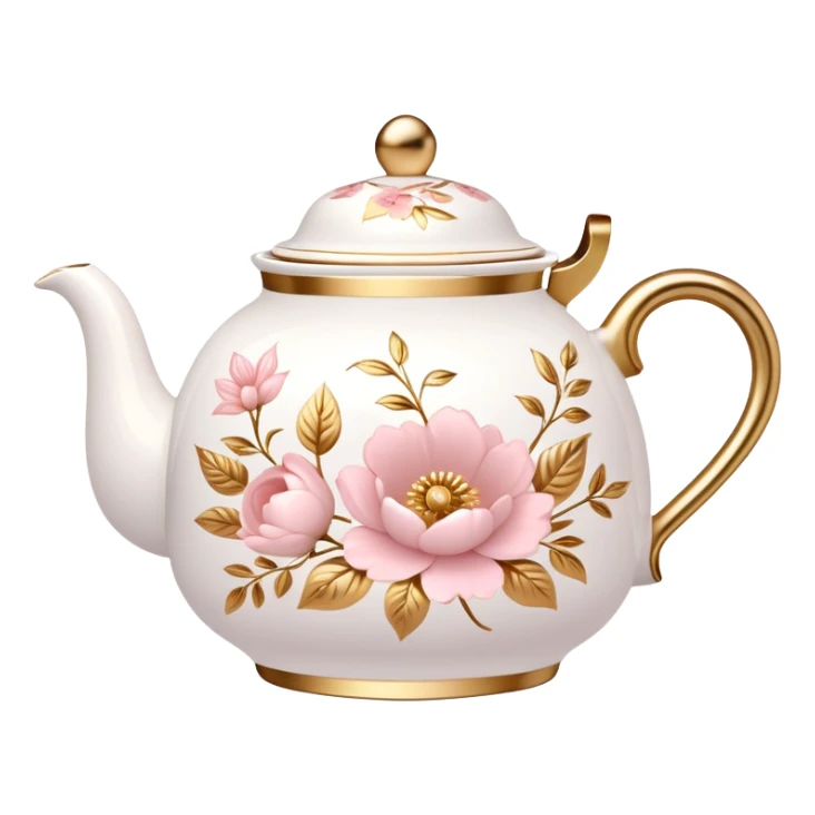 White porcelain tea pot with light pink and gold details  sticker