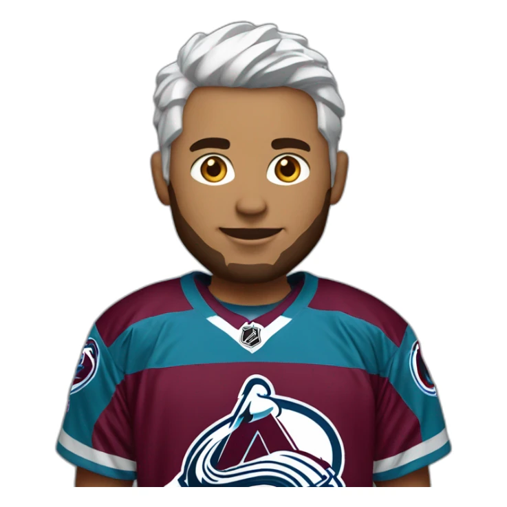 white video gamer with Colorado avalanche jersey sticker