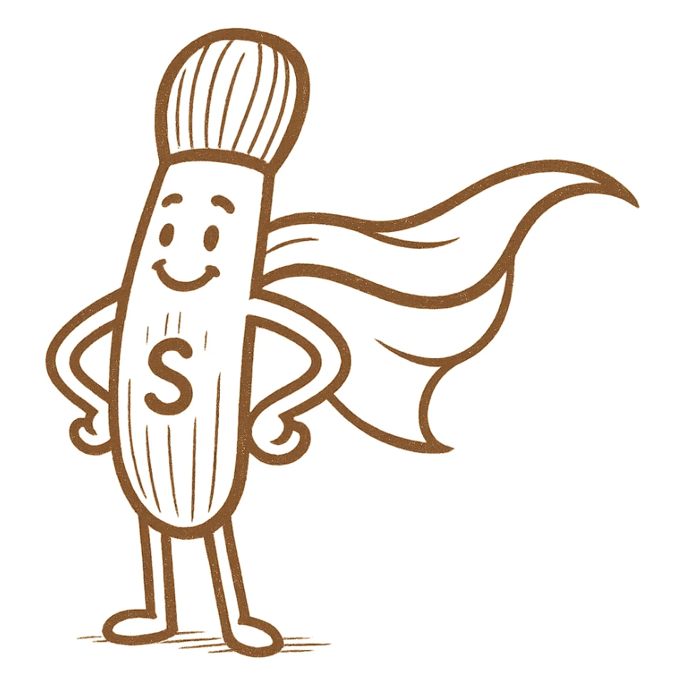 create a version of this character but as a paintbrush instead of a hotdog sticker