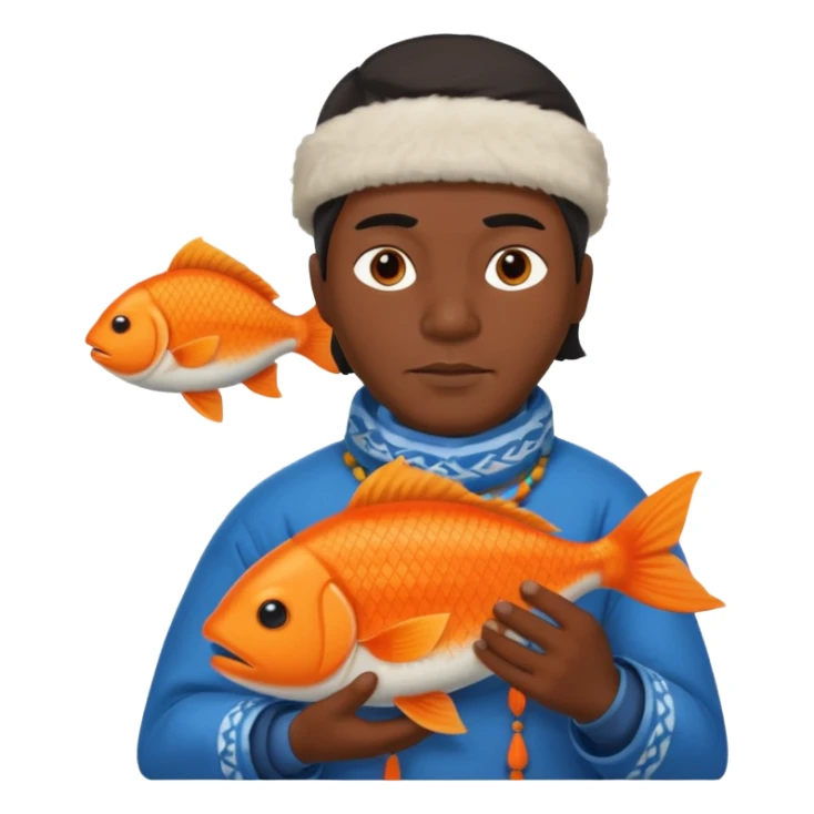 inuit man with traditional clothes and orange fish sticker