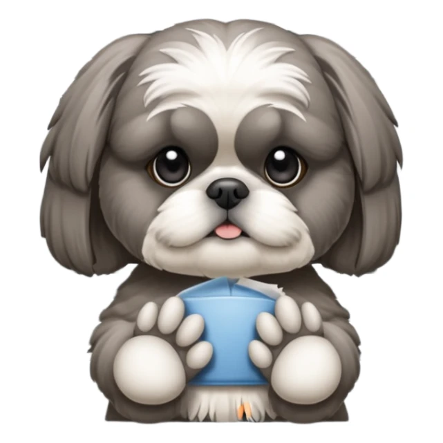 cute all grey shih tzuh behind window blinds pulling them open with one paw and peeking through the slit between the blinds sticker