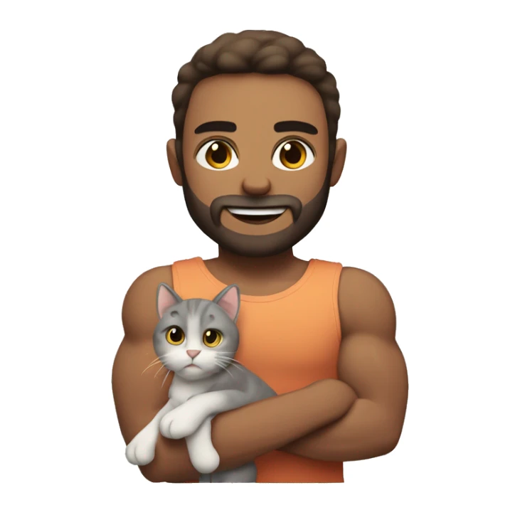 Fair boy with muscles with beard and straight hair holding a cat. Having fair white skin sticker