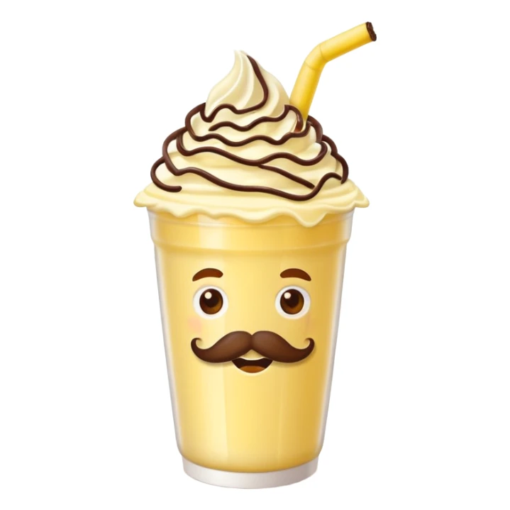 banana milkshake in a take-out cup with mustache sticker