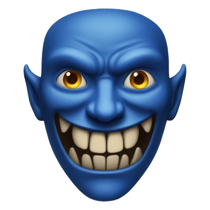 blue demon with a creepy smile sticker