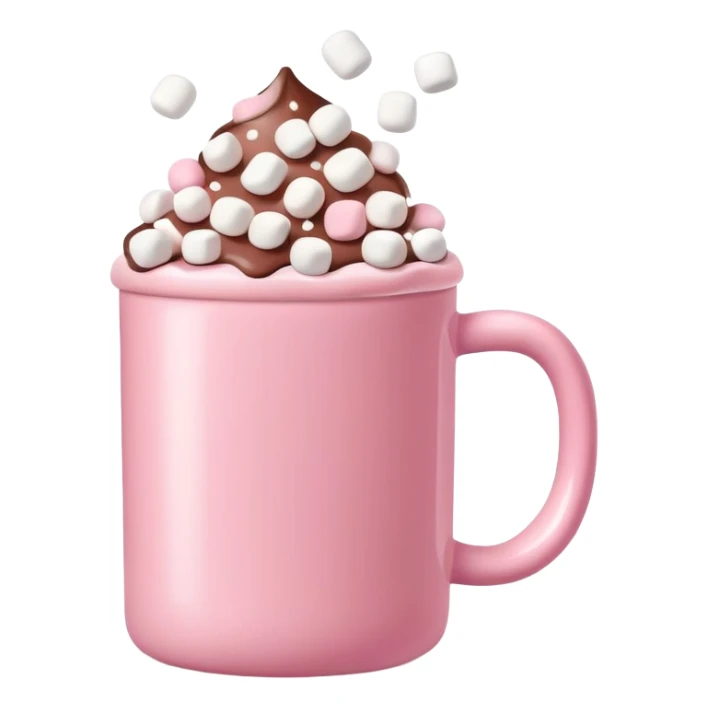 hot chocolate in a pink mug with mini marshmallows floating on top sticker