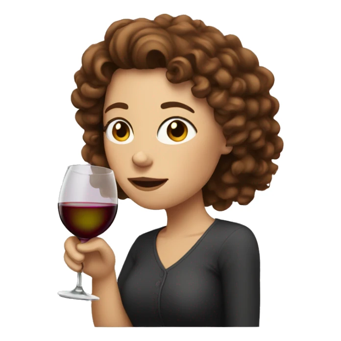 White Woman with curly brown hair drinking wine sticker