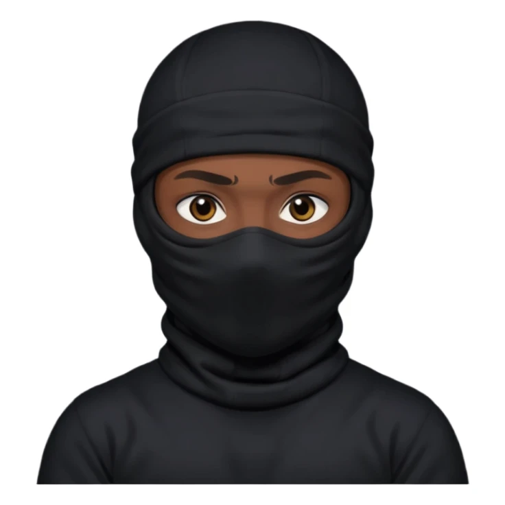 🥷🏽: inspire toi de cet emoji faisant en sorte qu’il est les mains sur les deux côtés de la tête, garde sa cagoule noir avec uniquement ses yeux apparent  sticker