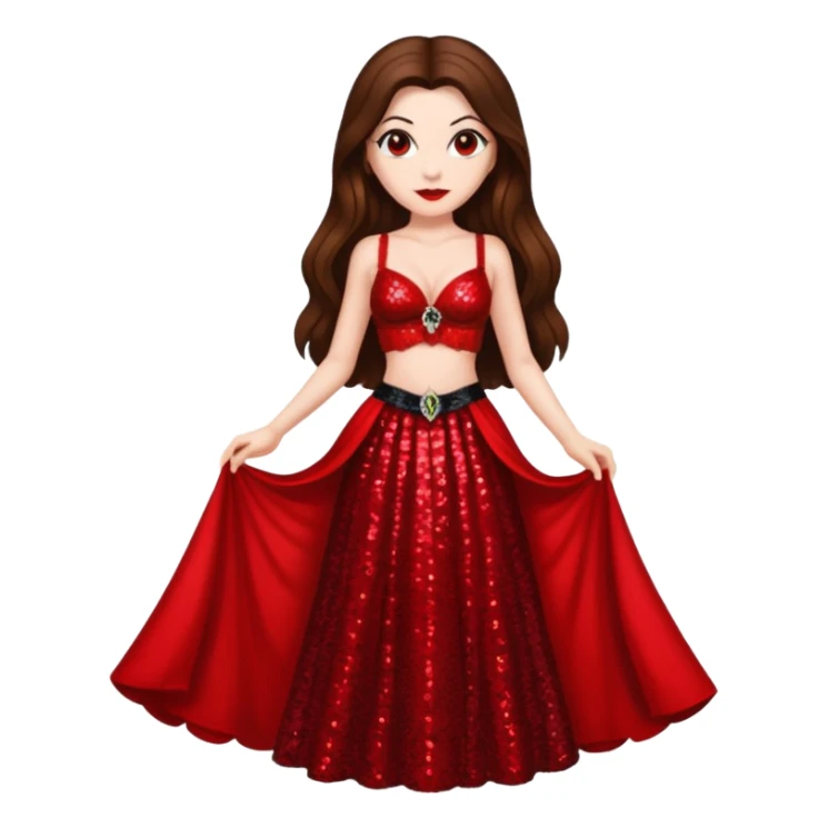 Countess Dracula with long brown hair, red sequin bra, red sequin long skirt  sticker