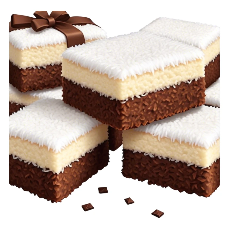 cinematic-realistic-lamingtons-dessert-emoji,-depicted-as-soft-sponge-squares-coated-in-chocolate-and-coconut-rendered-with-mouth‚äêwatering-detail-and-vibrant-lighting sticker
