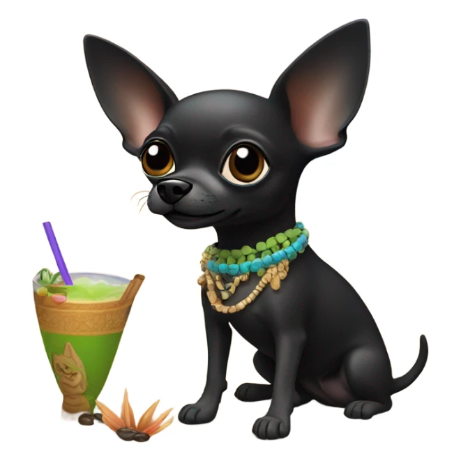 black chihuahua on beach with tiki drink sticker