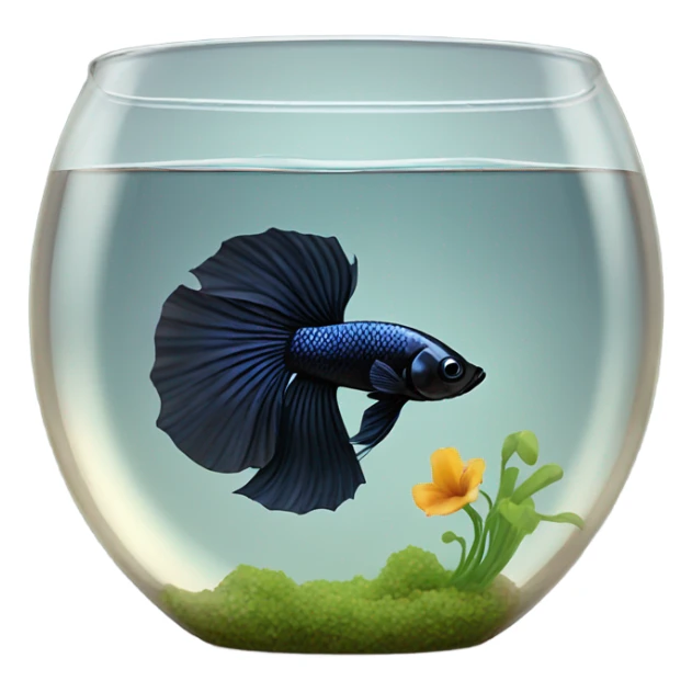 Over halfmoon Black beta fish in vintage bowl sticker